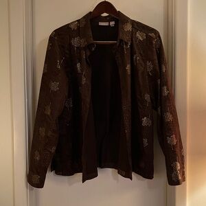 Chico's Brown Metallic Leaf Pattern Blazer